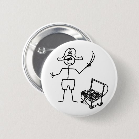 Pirate Stickman met schatkist Ronde Button 5,7 Cm (Voorkant /achterkant)