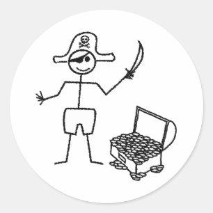 Pirate Stickman met schatkist Ronde Sticker