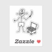 Pirate Stickman met schatkist Sticker (Vel)