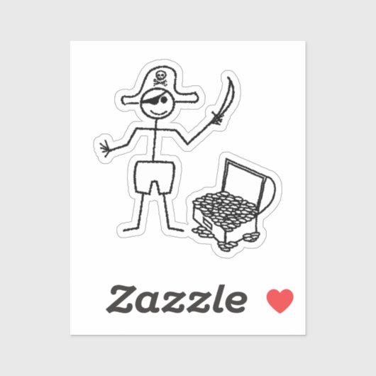 Pirate Stickman met schatkist Sticker (Vel)
