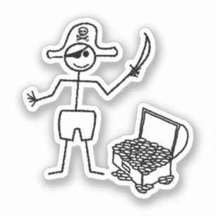Pirate Stickman met schatkist Sticker