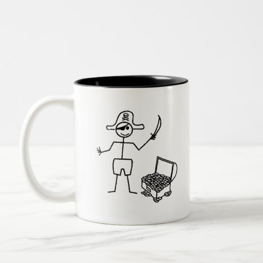 Pirate Stickman met schatkist Tweekleurige Koffiemok (Links)