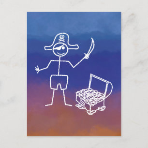 Pirate Stickman Met Schatkist Waterverf Briefkaart