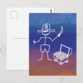 Pirate Stickman Met Schatkist Waterverf Briefkaart (Voorkant / Achterkant)