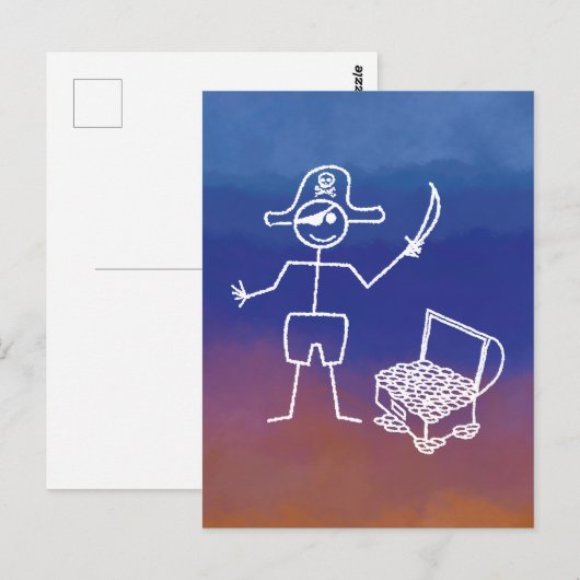 Pirate Stickman Met Schatkist Waterverf Briefkaart (Voorkant / Achterkant)