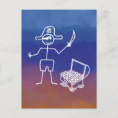 Pirate Stickman Met Schatkist Waterverf Briefkaart (Voorkant)