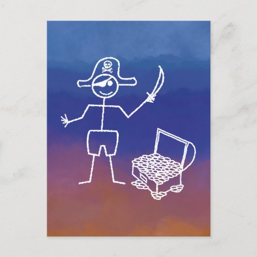 Pirate Stickman Met Schatkist Waterverf Briefkaart (Voorkant)