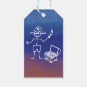 Pirate Stickman Met Schatkist Waterverf Cadeaulabel (Voorkant)