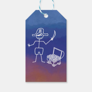 Pirate Stickman Met Schatkist Waterverf Cadeaulabel