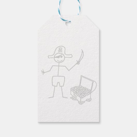 Pirate Stickman Met Schatkist Waterverf Cadeaulabel (Achterkant)