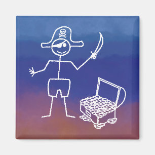 Pirate Stickman Met Schatkist Waterverf Magneet