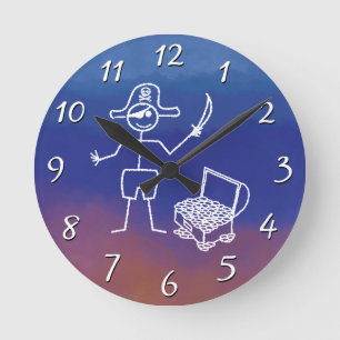 Pirate Stickman Met Schatkist Waterverf Ronde Klok
