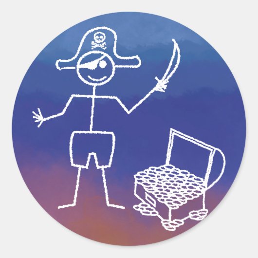 Pirate Stickman Met Schatkist Waterverf Ronde Sticker (Voorkant)
