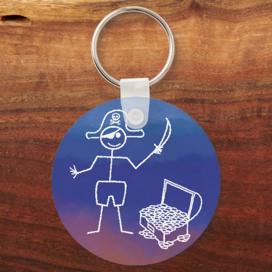 Pirate Stickman Met Schatkist Waterverf Sleutelhanger (Achterkant)