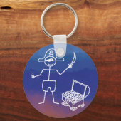 Pirate Stickman Met Schatkist Waterverf Sleutelhanger (Voorkant)