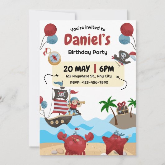 Pirate Thaing Birthday Party Invitation Kaart (Voorkant)