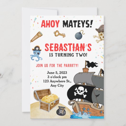 Pirate Thaing Birthday Party Invitation Kaart (Voorkant)