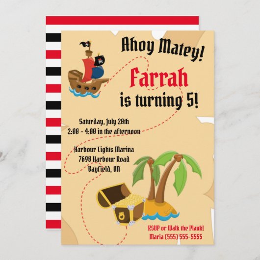 Pirate Thaing Birthday Party Invitation Kaart (Voorkant / Achterkant)