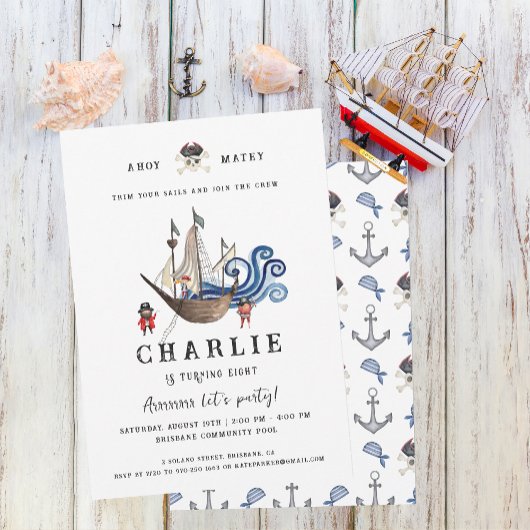 Pirate Thaing Birthday Party Invitation Kaart