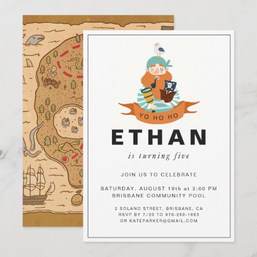 Pirate Thaing Birthday Party Invitation Kaart (Voorkant / Achterkant)