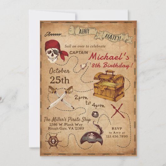 Pirate Theenmaal Birthday Party Kaart (Voorkant)
