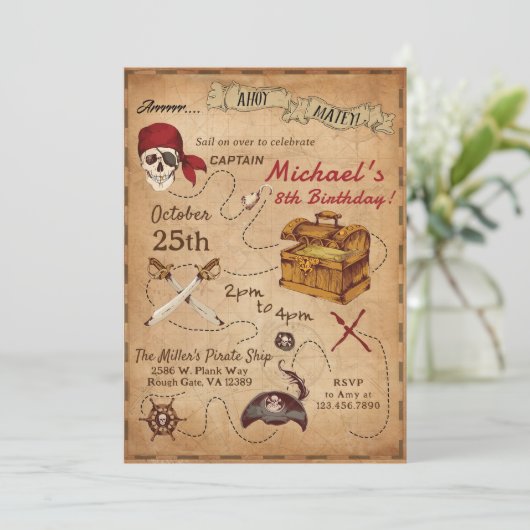 Pirate Theenmaal Birthday Party Kaart (Staand voorkant)