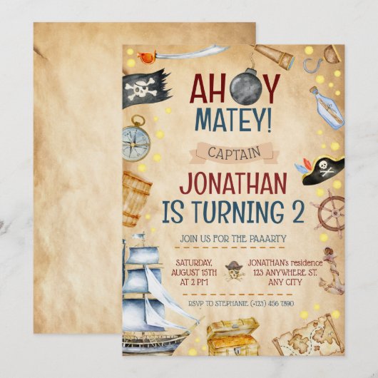 Pirate Theenmaal Birthday Party Kaart (Voorkant / Achterkant)