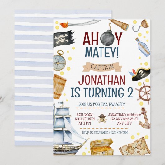 Pirate Theenmaal Birthday Party Kaart (Voorkant / Achterkant)