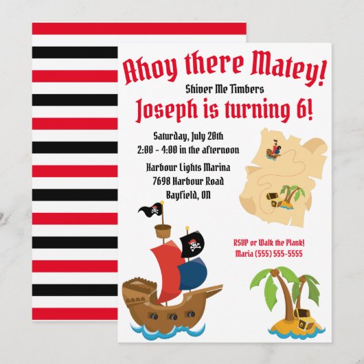 Pirate Theenmaal Birthday Party Kaart (Voorkant / Achterkant)