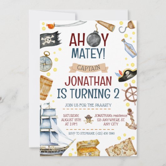 Pirate Theenmaal Birthday Party Kaart (Voorkant)
