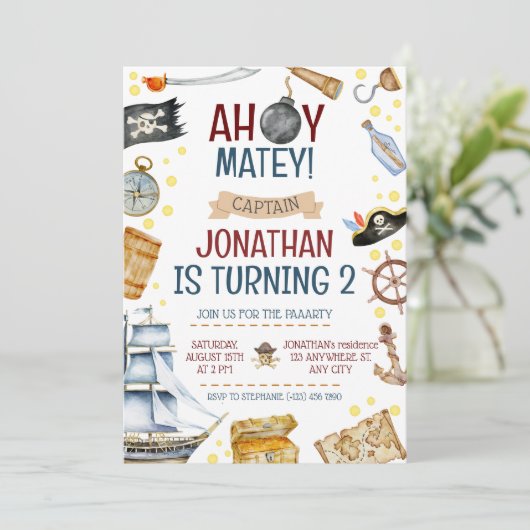 Pirate Theenmaal Birthday Party Kaart (Staand voorkant)