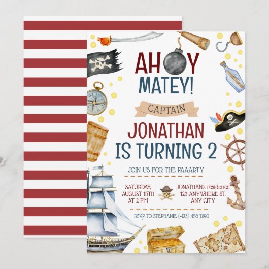 Pirate Theenmaal Birthday Party Kaart (Voorkant / Achterkant)