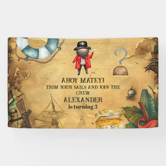 Pirate Theenmaal Birthday Party Spandoek (Horizontaal)