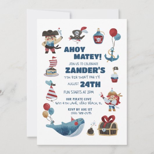 Pirate Thema Ahoy Matey Jongens Verjaardagsfeest Kaart (Voorkant)