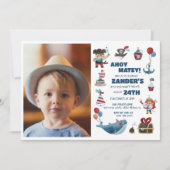 Pirate Thema Foto Jongens 4e Verjaardagsfeest Kaart (Voorkant)