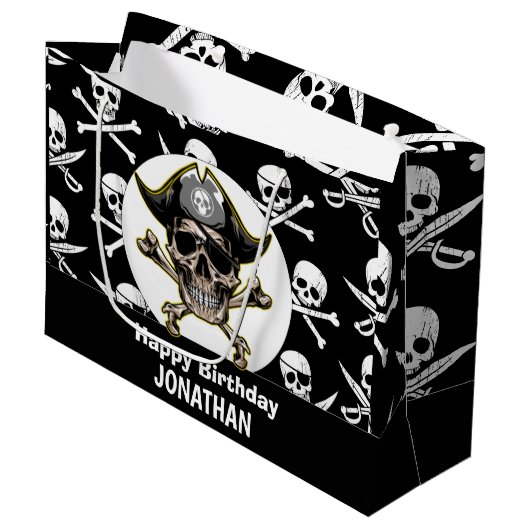 Pirate thema Partij Volwassen Schedel en Cross Bot Groot Cadeauzakje (Voorkant Gekanteld)