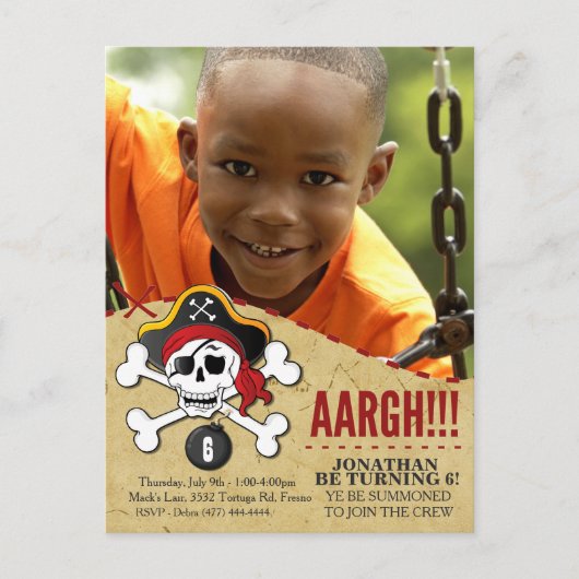 Pirate Thema Party Uitnodiging voor Kinderen Briefkaart (Voorkant)