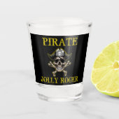 Pirate thema Party Volwassen JOLLY ROGER GOLD Shot Glas (Voorkant)
