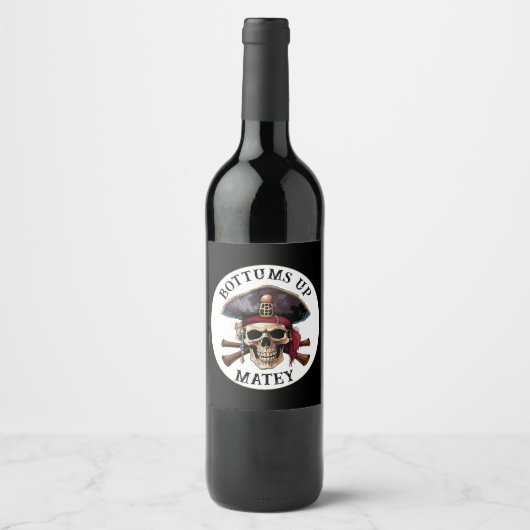 Pirate thema Party Volwassen schip Kapitein Skull Wijn Etiket (Voorkant)