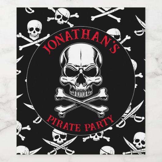 Pirate thema Party Volwassen Schip Schedel Zwart Wijn Etiket (Enkel label)