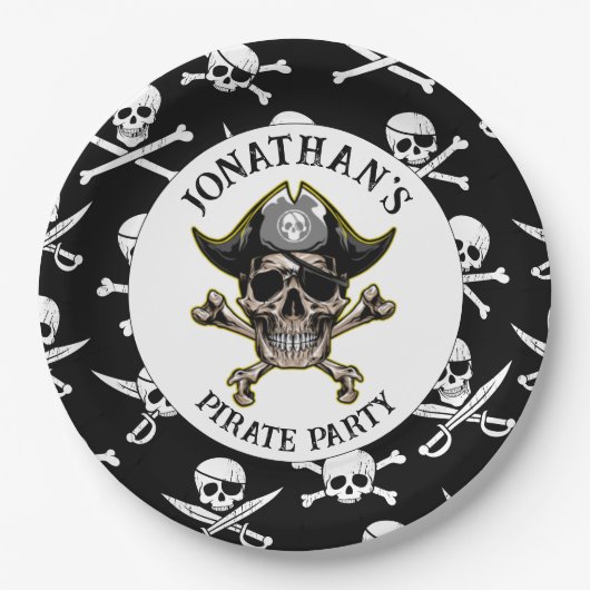 Pirate thema Party Volwassen Skull.Cross Botten Papieren Bordje (Voorkant)