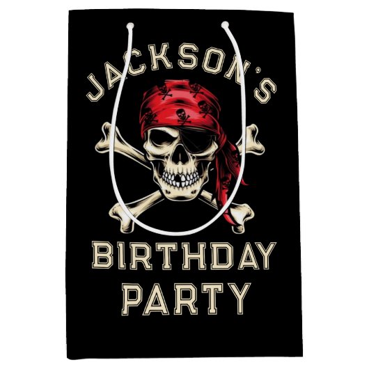 Pirate thema Party Volwassen Zoute Schedel Zwart Medium Cadeauzakje (Voorkant)