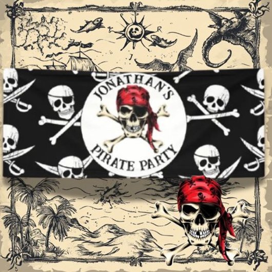 Pirate thema Party Volwassen Zoute Schedel Zwart. Spandoek