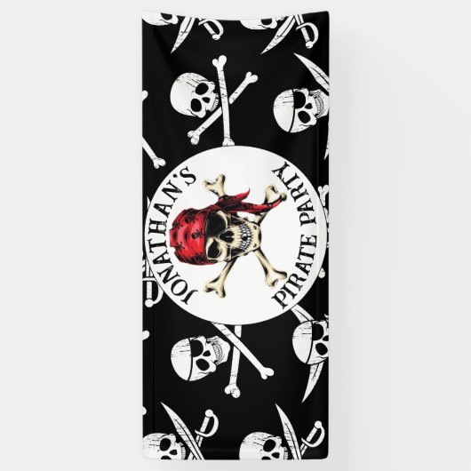 Pirate thema Party Volwassen Zoute Schedel Zwart. Spandoek (Verticaal)