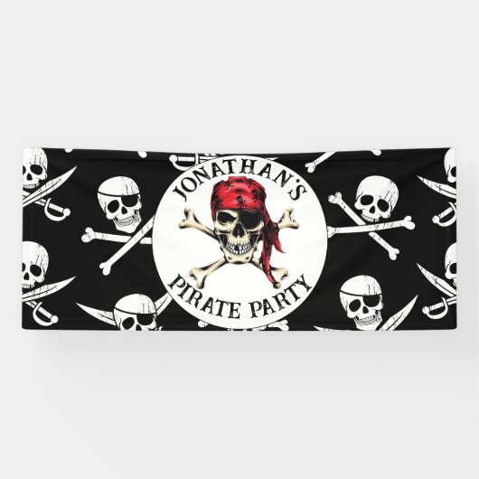 Pirate thema Party Volwassen Zoute Schedel Zwart. Spandoek (Horizontaal)