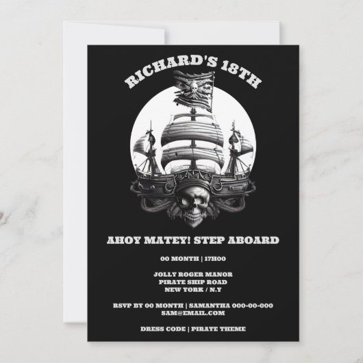 Pirate thema party zwarte witte schedel schip vlag kaart (Voorkant)