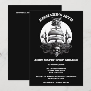 Pirate thema party zwarte witte schedel schip vlag kaart