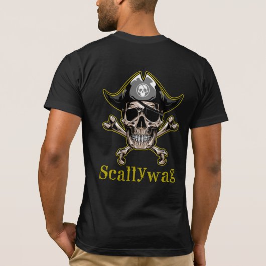 Pirate thema SKULL Crossbones Scallywag T-Shirt (Achterkant)