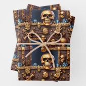 Pirate thema verjaardag schedel 3D skelet borst Inpakpapier Vel (In situ)