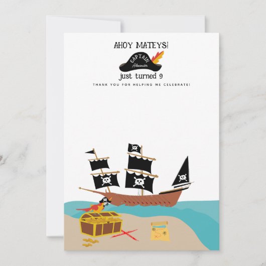 Pirate Thema Verjaardagsfeestje Dank u Bedankkaart (Voorkant)